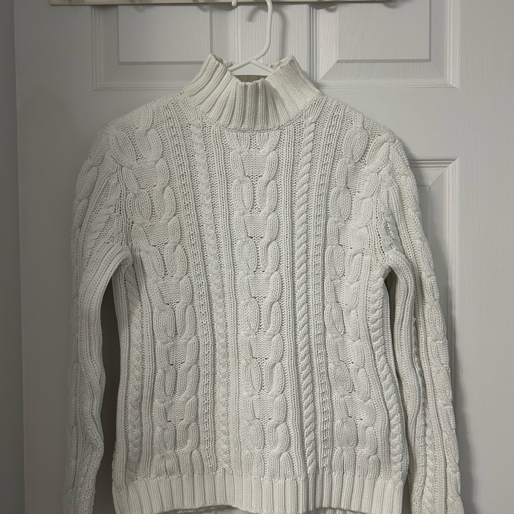 Chaps White Cable Knit Turtleneck Sweater